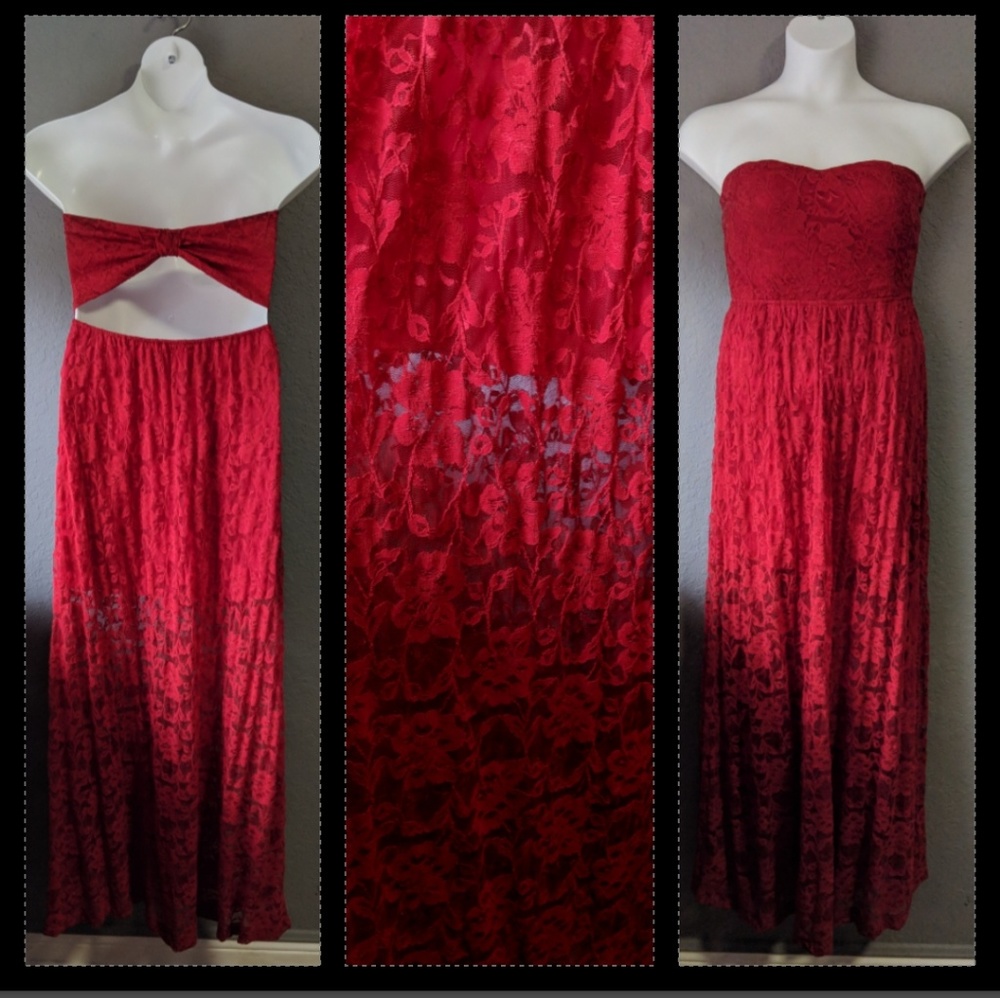 Foreign Exchange Formal Red Lace Strapless Dress